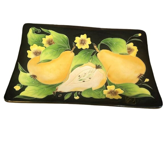 Blue Sky 2004 J McCall Accent Plate Pears Vtg Enamel Black Yellow Green - Picture 3 of 6